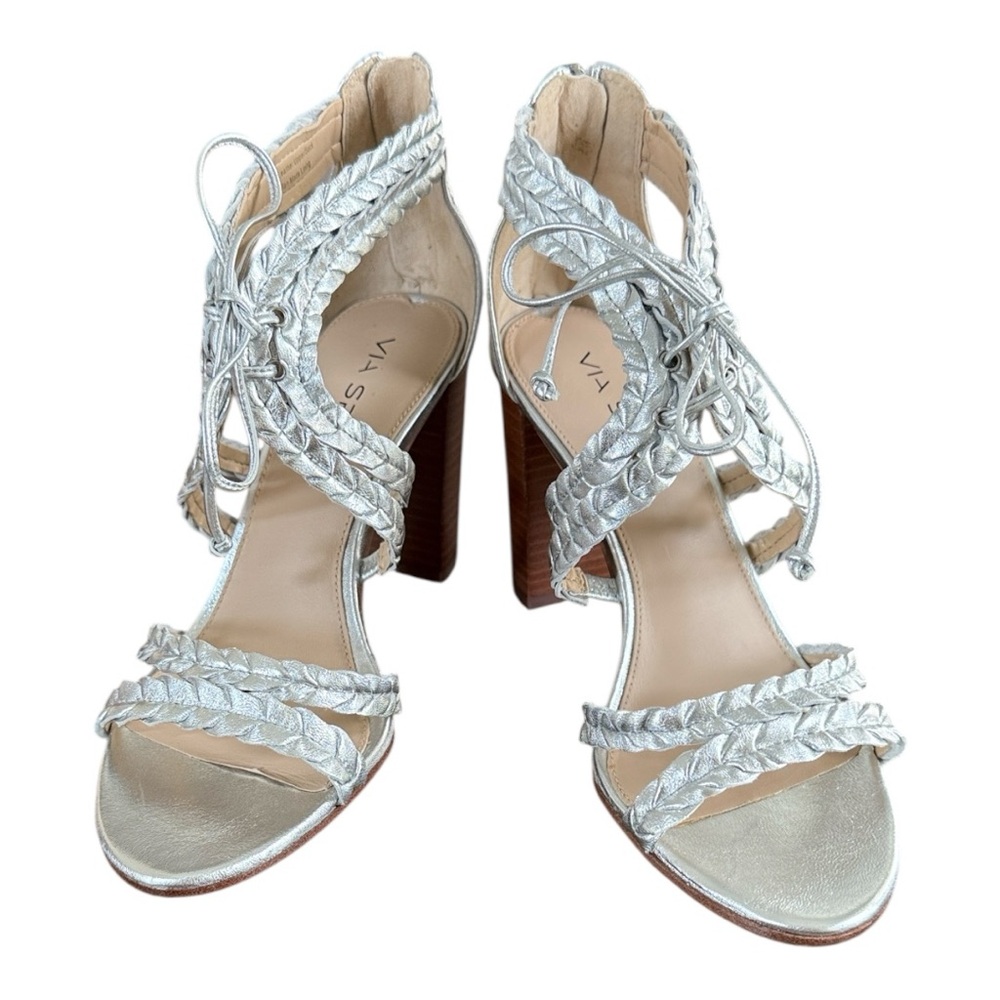Via Spiga Silver Braided Strappy Heels – Vero Cuoio Size 7